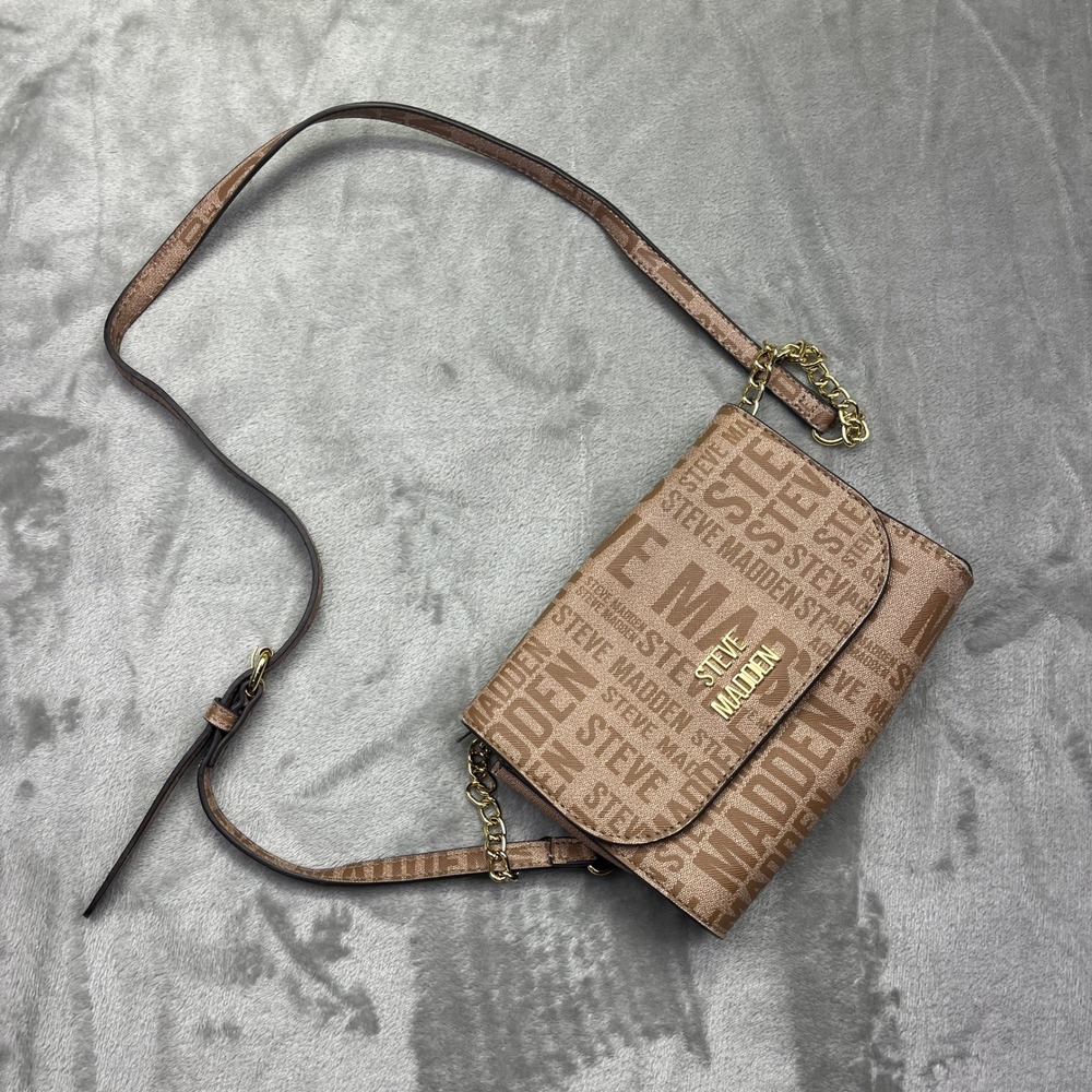Steve Madden Crossbody Bag Wallet On A Chain Logo Print Purse‎ Boho Travel
